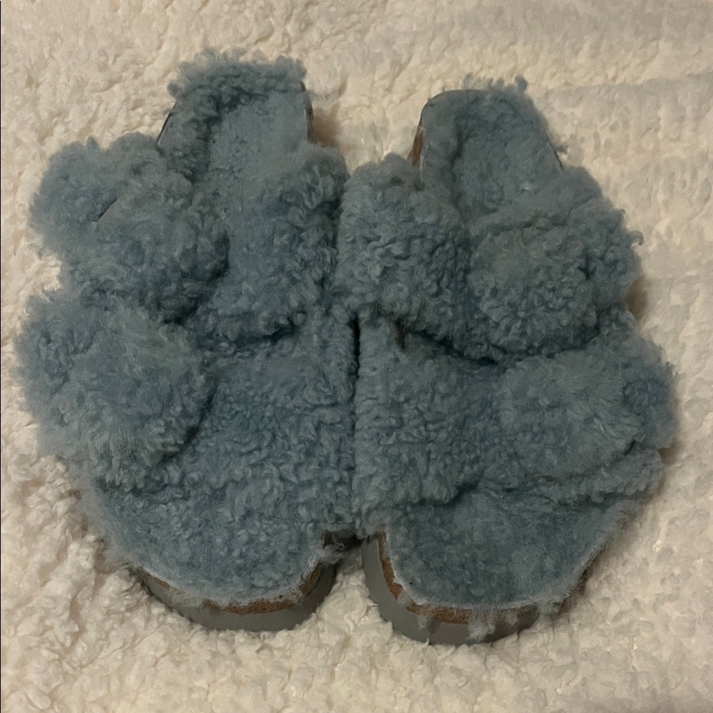 Papillio Fuzzy Double-Band Sandals in Dusty Blue